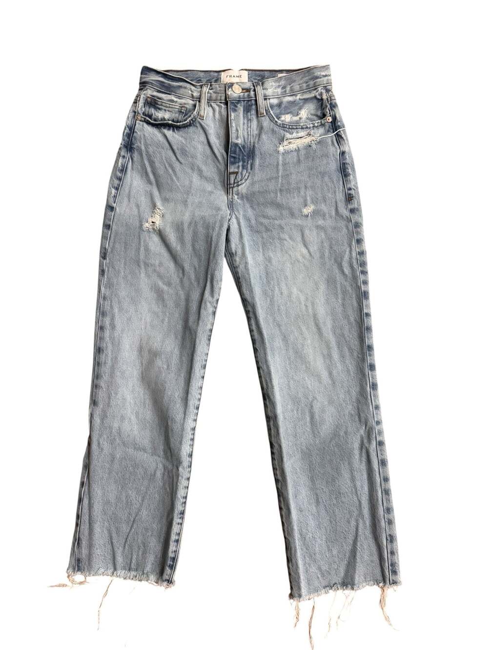 FRAME Distressed Straight Leg Jeans